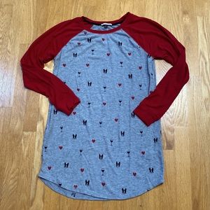 NWOT PJ Salvage Heart, Wine, Boston Terrier Night Shirt Small